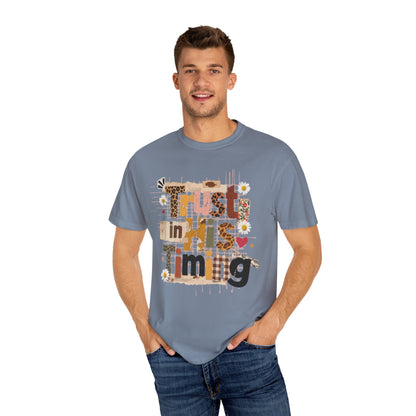 Trust in His Timing Colors T-Shirt, Preppy Christian clothes, Faith Collage, Checkered Fall, Christian Gift, Leopard Print Fall