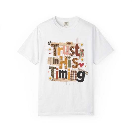 Trust in His Timing Colors T-Shirt, Preppy Christian clothes, Faith Collage, Checkered Fall, Christian Gift, Leopard Print Fall